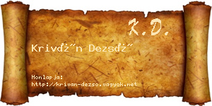 Kriván Dezső névjegykártya